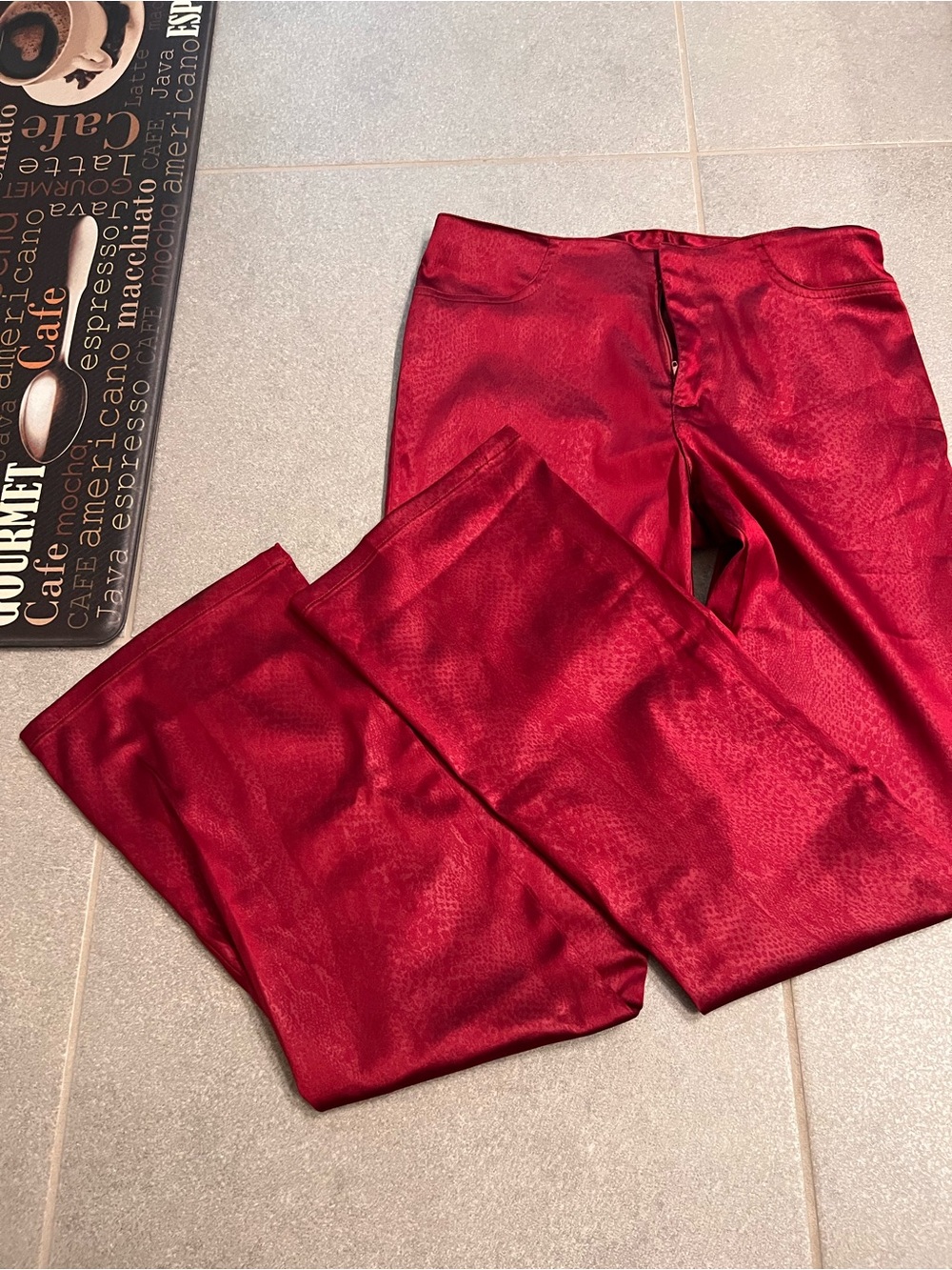 Vintage Paris Blues Women's Red Satin Boot Cut Pants - Snakeskin Anomal Print